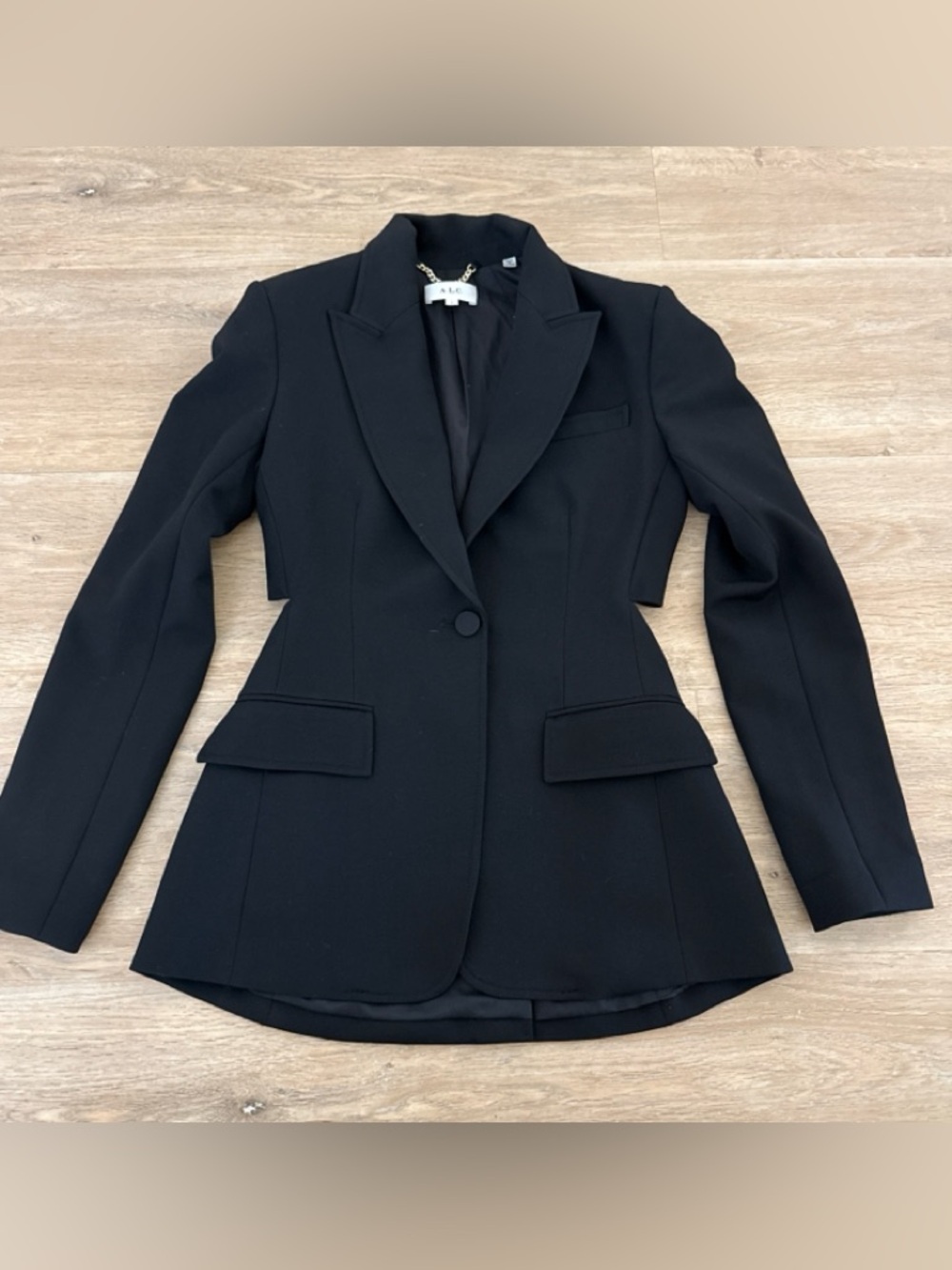 A.L.C. Black Single-Button Tailored Blazer with Flap Pockets & Open Back 4